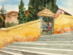 Roman Steps (Stairs to San Gregorio) reproduction from original watercolor by Paul J Sweany