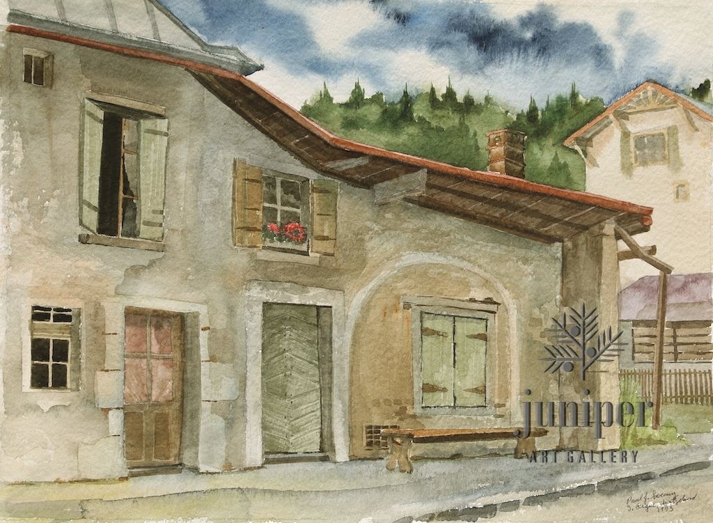 San Cerque, Switzerland by Paul J Sweany, reproduction from original watercolor