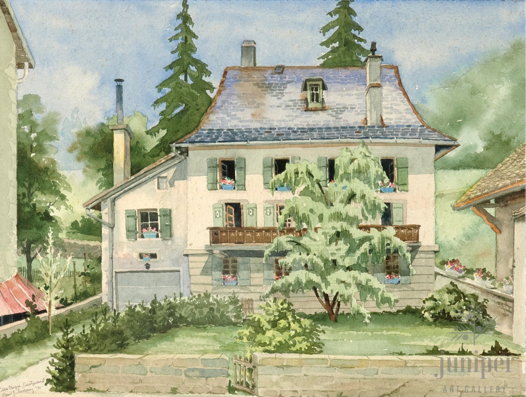 San Cerque, Switzerland by Paul J Sweany, reproduction from original watercolor