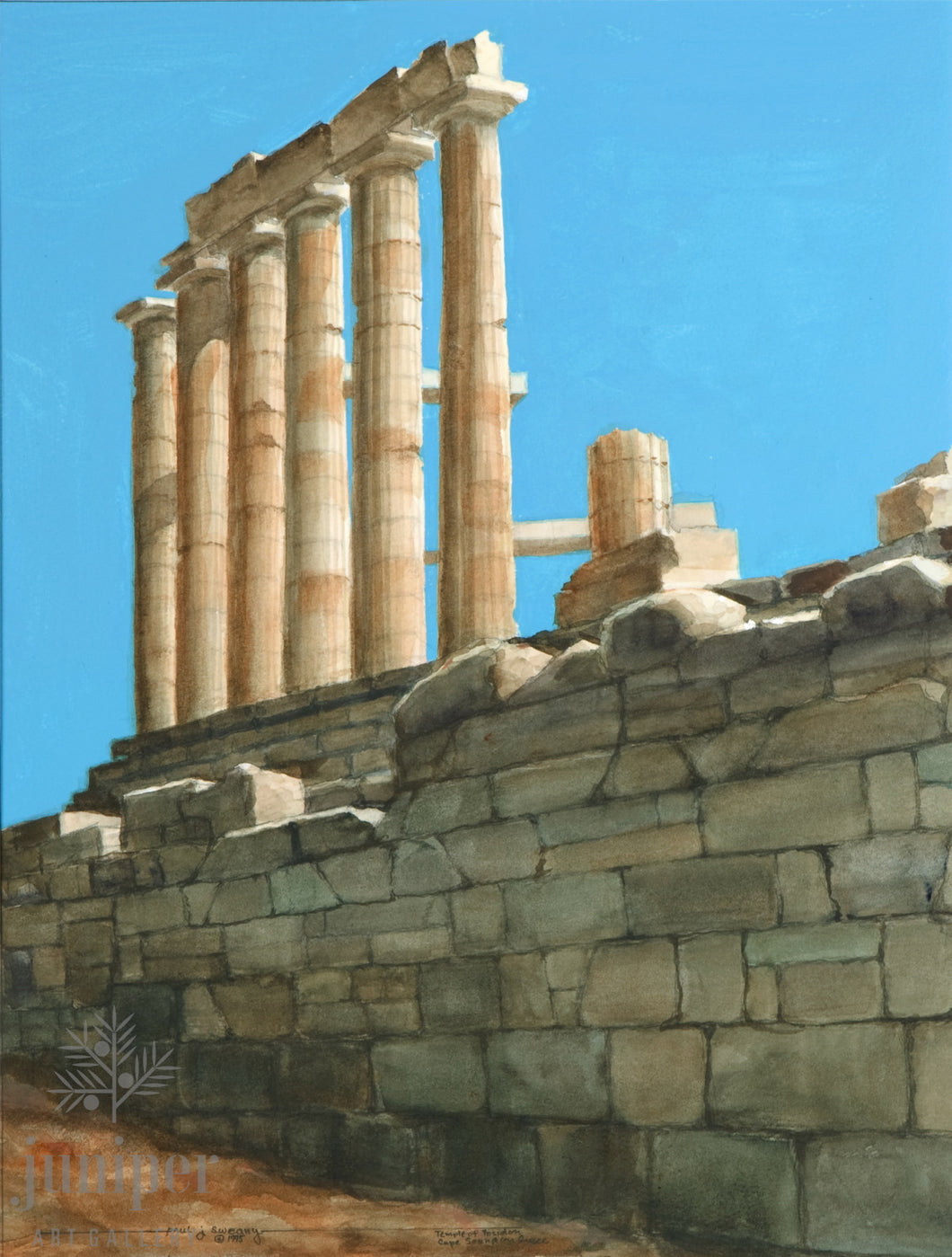 Temple of Poseidon, reproduction from original watercolor by Paul J Sweany