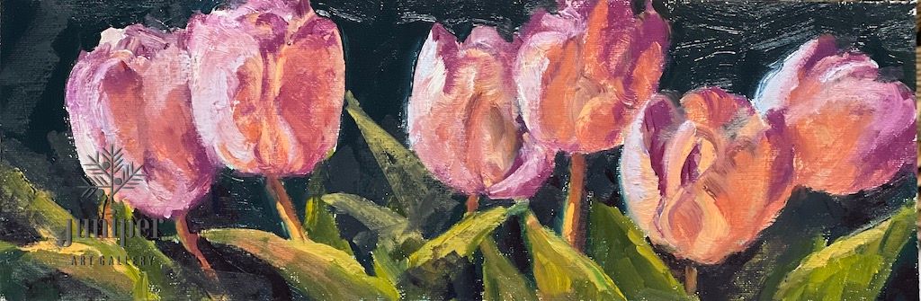 Mauve Tulips, unframed oil painting by Donna Shortt 