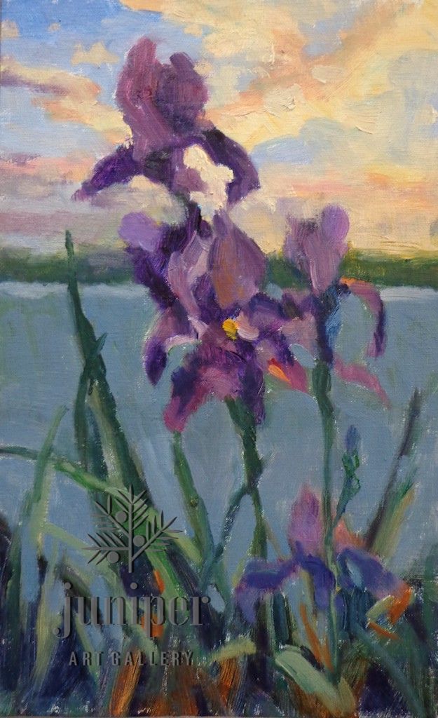 Twilight Irises, unframed oil painting by Donna Shortt