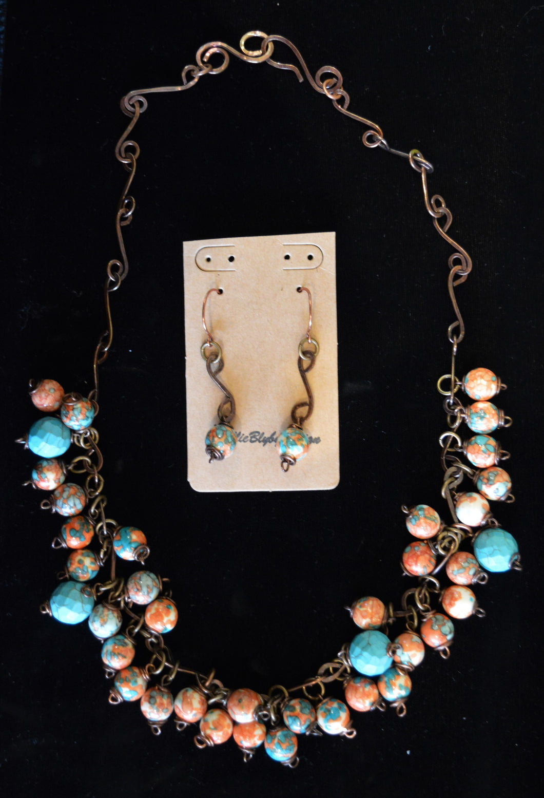 Turquoise and Magnasite Necklace & Earring Set by Kristine Starr